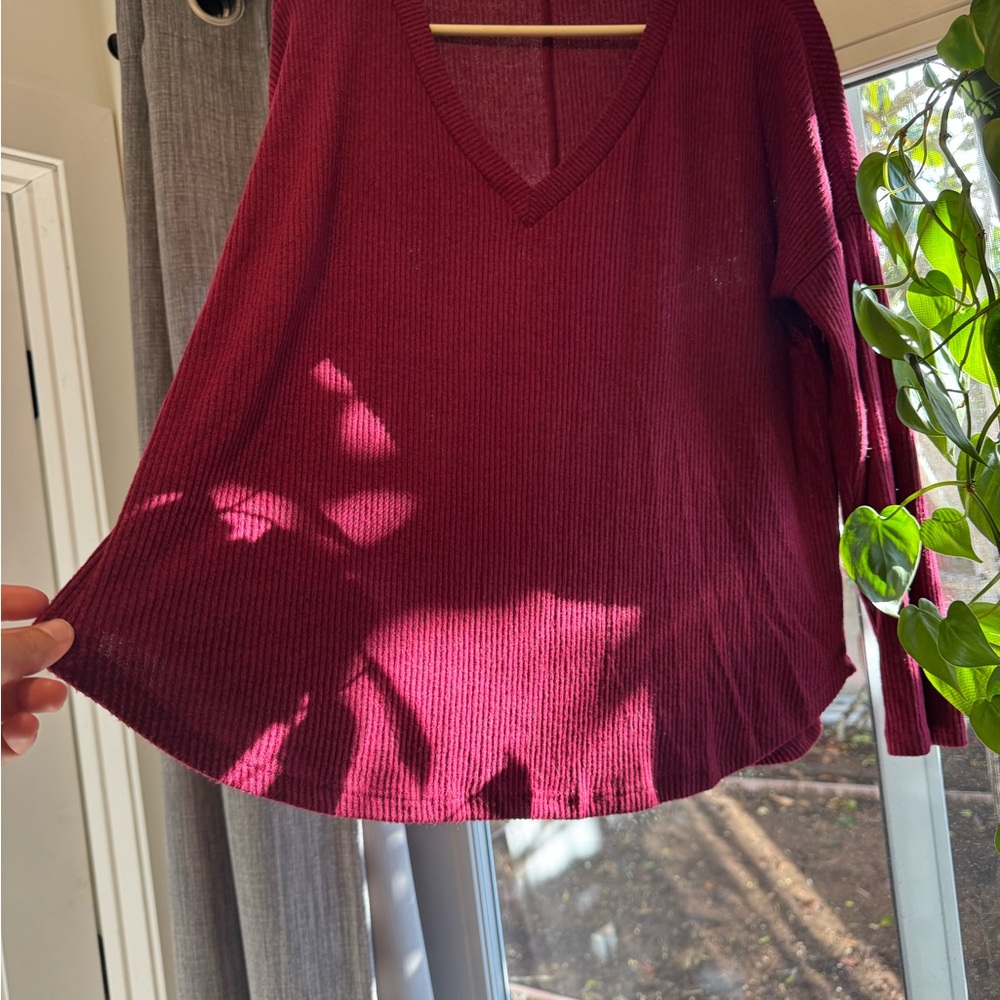 Vibrant Red V-Neck Ribbed Sweater